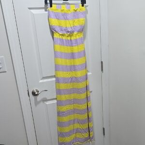 Splendid Yellow and Lavender Striped Strapless Maxi Dress